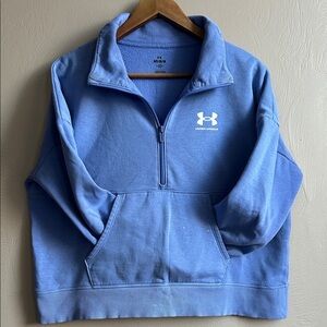 Under Armour Women’s Blue Quarter-Zip Sweatshirt. Kangaroo Pockets Size Medium.